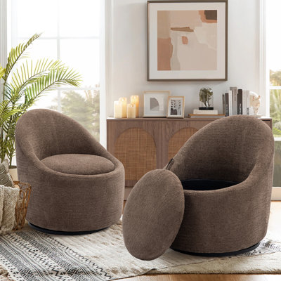 Upholstered Swivel Barrel Accent Chair with Storage Space -  Ivy Bronx, 34B880BB48C44BAEBC1BFB13DBA3162B