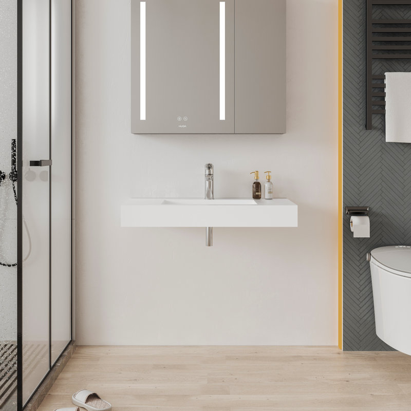 Lavabo de salle de bain mural 35 "avec trou pour robinet, Blanc