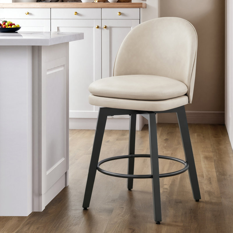 Beige Faux Leather Swivel Counter Height Bar Stool