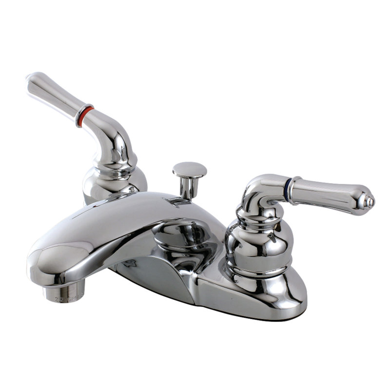 Robinet de salle de bain central à 4 poignées à 3 poignées à 3 trous Kingston Brass Magellan, Chrome poli, Bonde rétractable