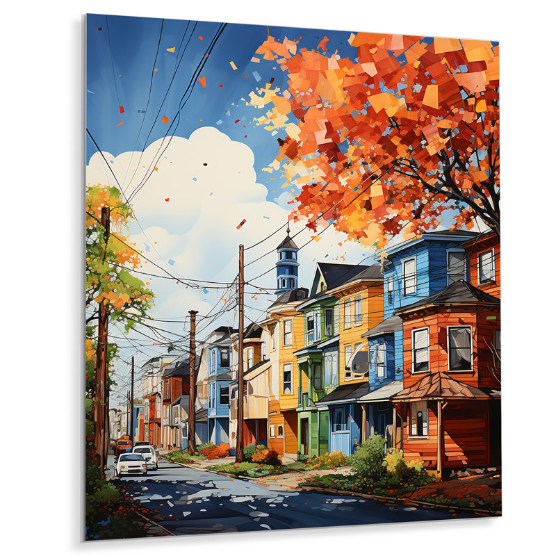 Décoration murale multicolore «Village in Europe I» - paysages urbains, H 32 po x l 16 po x P 1 po