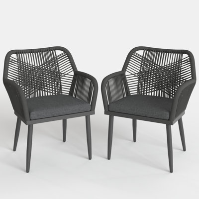 Outdoor Dining Chair Of 2, Woven Wicker Dining Armchairs With Cushions (set Of 2) by Corrigan Studio