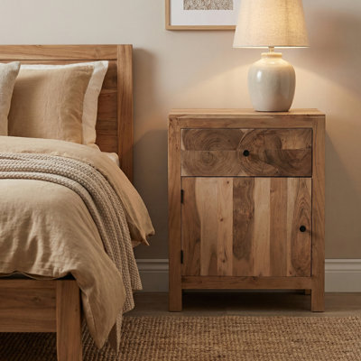 Solid Wood Nightstand with Live Edge Tree Trunk Front
