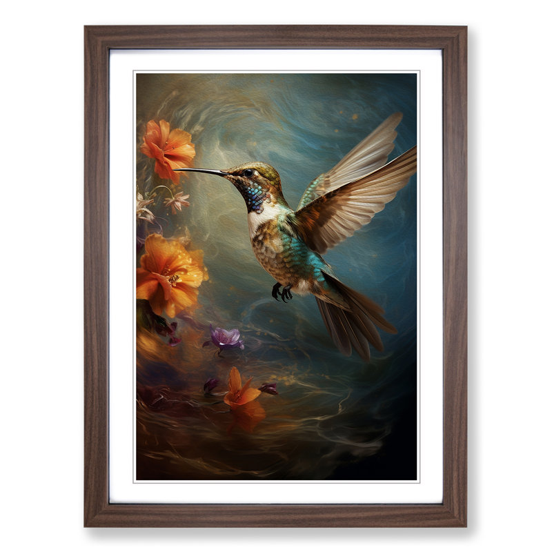 Hummingbird Conceptual - Single Picture Frame Print on Wood, 64cm H x 46cm W x 2cm D, Walnut Framed