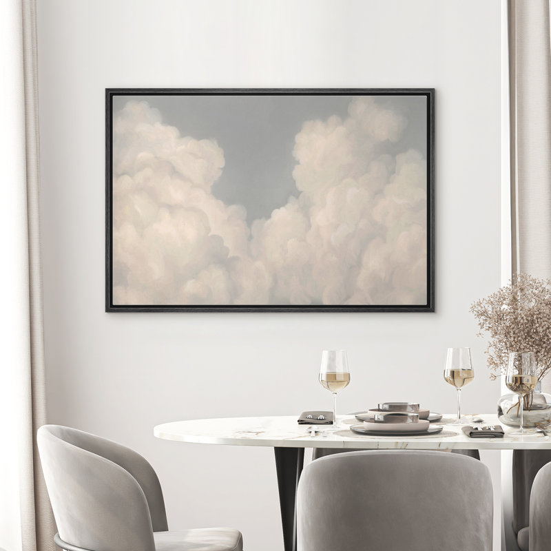 Framed Canvas Wall Art Print - Vintage Clouds Landscape Artwork Living Room Modern Minimalist Decor, Black, 24" H x 36" W
