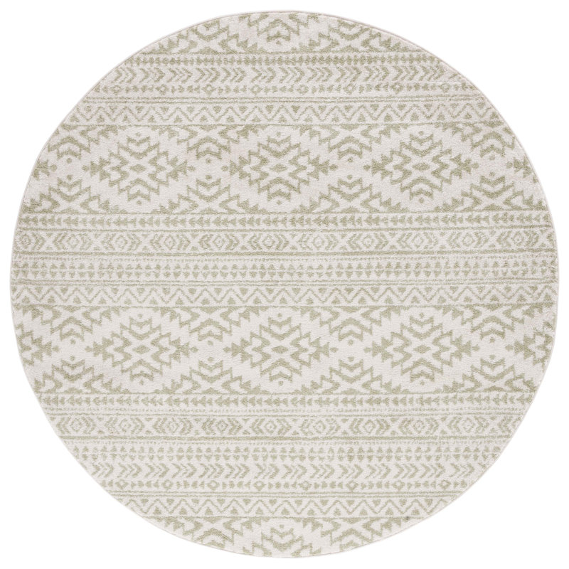 Tapis ivoire / sauge en polypropylène tissé à la machine Lorenco, Rond 6 pi 7 po