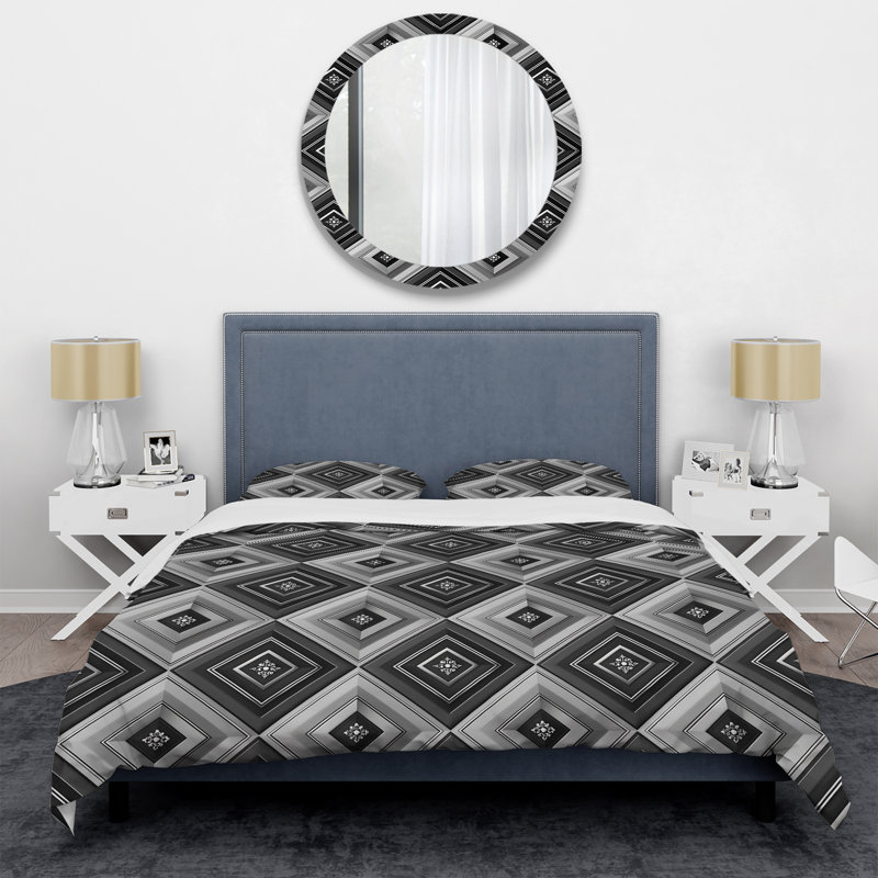 Ensemble de housse de couette transitionnel noir gris anthracite, Housse de couette simple et deux taies décorative