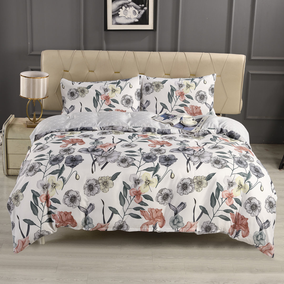 Complete Bedding Set Bliss Pink Floral Duvet Cover, Matching Fitted Sheet & Pillowcases