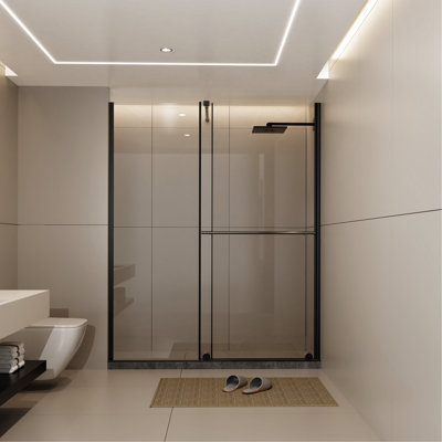 Porte de douche de 30 à 60 po x H 72 po, verre de 1/4 po d'épaisseur, poignée en acier inoxydable, barre de soutien noire, moustiquaire à porte double usage et porte de verre pratique "Trempé à la mode