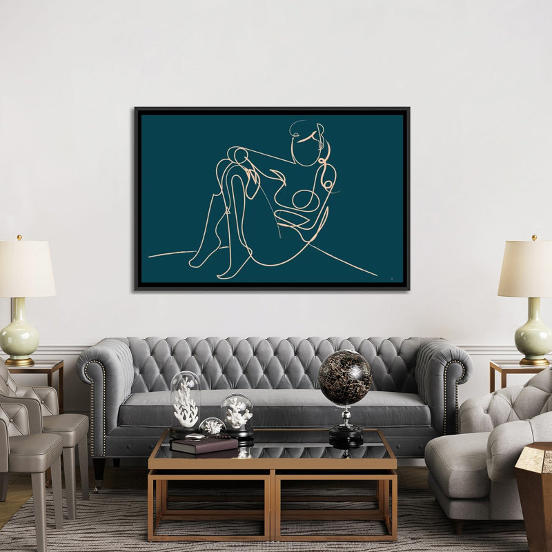«Teal Nude», reproduction sur toile, H 18 po x l 26 po x P 1,5 po, Toile avec cadre noir
