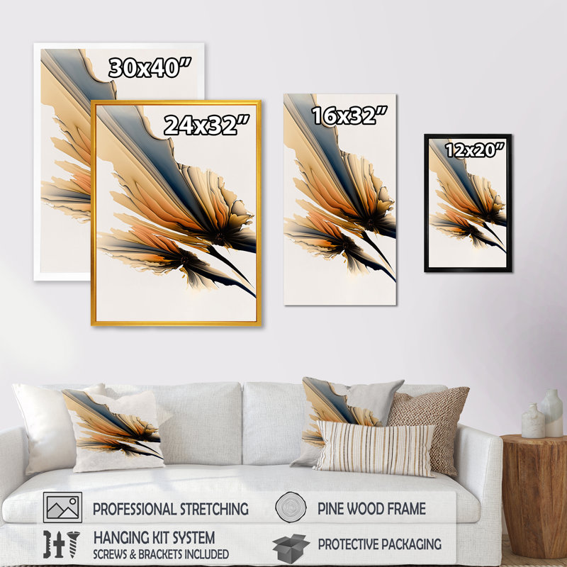 «Orange Daisy Flowers Hyperrealistic I», reproduction sur toile, Impression noire sur toile encadrée, L 12 po x H 20 po