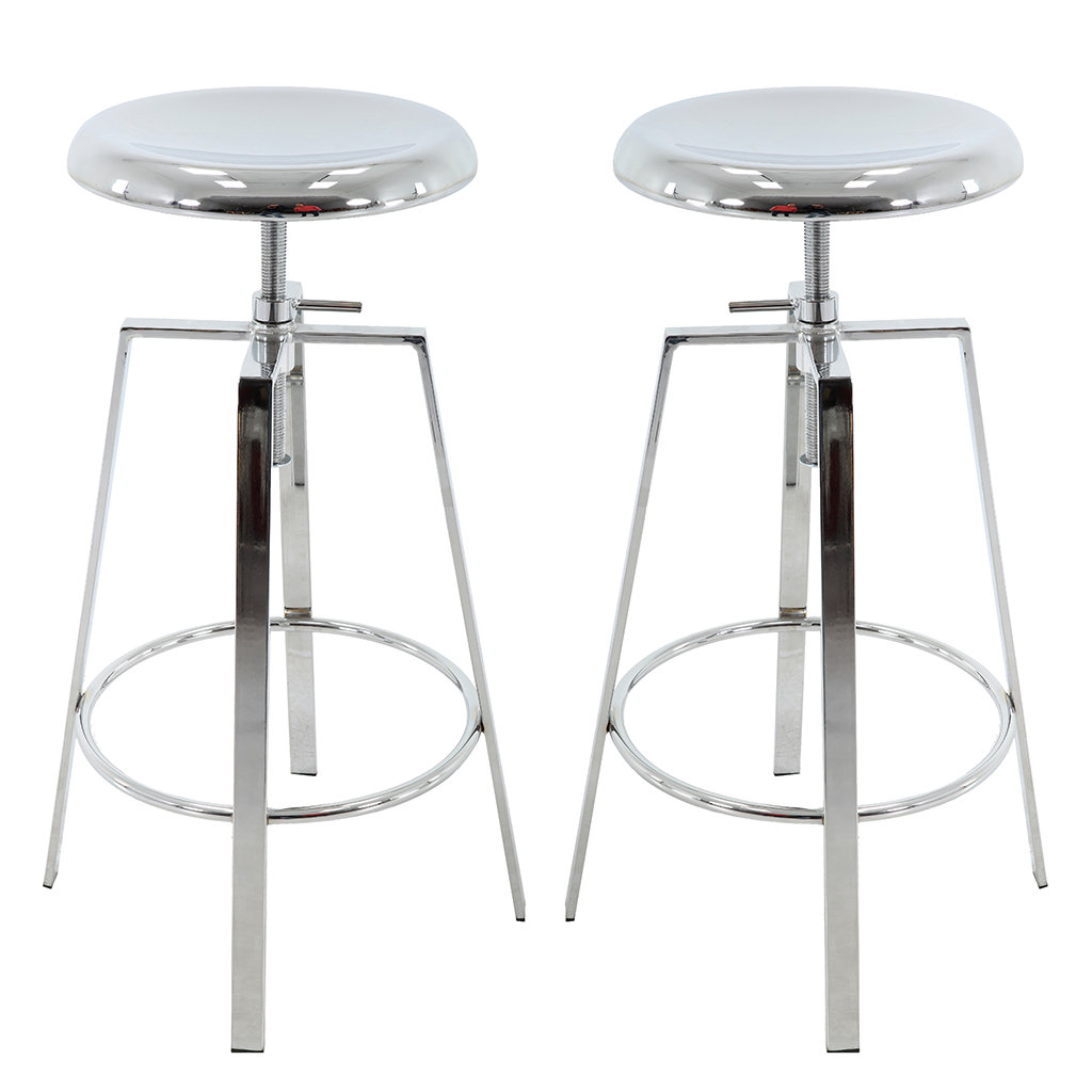 Industrial Bar Stools Set of 2, Adjustable Swivel Four Legged Round Metal Barstools, Backless Counter Height Bar Chairs for Kitchen Dining (Set of 2) Mercer41 