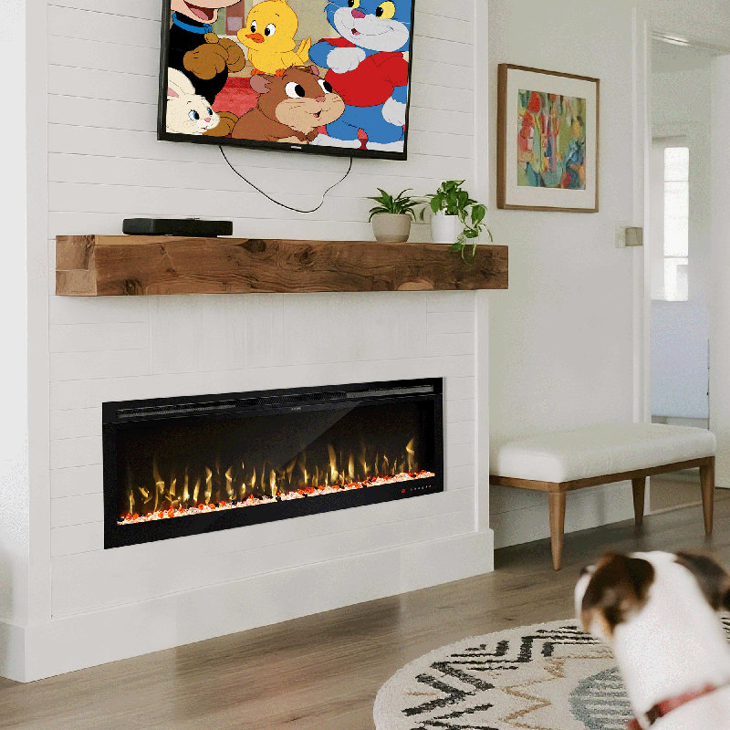 Recessed Wall Mounted Electric Fireplace, Narrow Frame Fireplace Heater With 7X11 Flame Colours, Modern Fireplace Heater With Timer, Thermostat By Remote And Touch Panel, 750/1500W