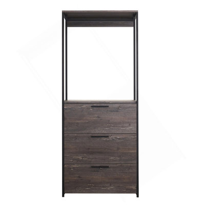 Walk-in en bois Monica avec trois tiroirs et une tablette en gris rustique