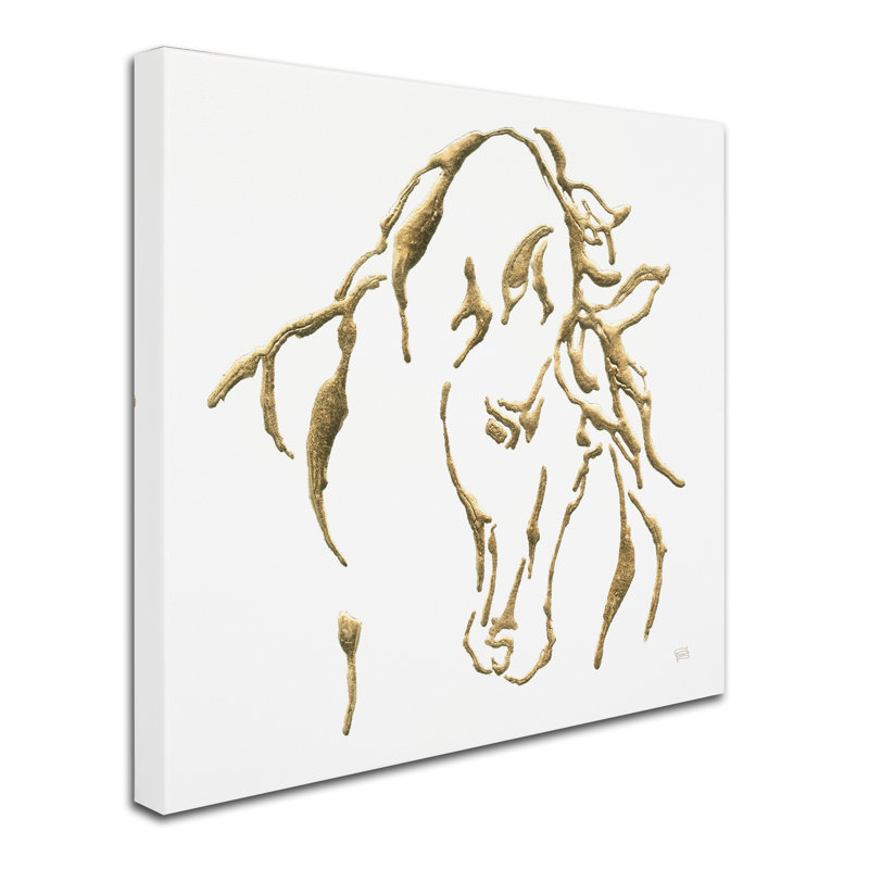 « gilded stallion on white », reproduction sur toile tendue, H 14 po x l 14 po