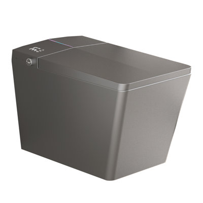 Yingze Square Smart Toilet with Bidet & Power Pump - Auto Flush, Heated Seat, Warm Water Wash & Dryer, Remote Control, Low Water Pressure Solution, 16.75" Comfort Height, Grey