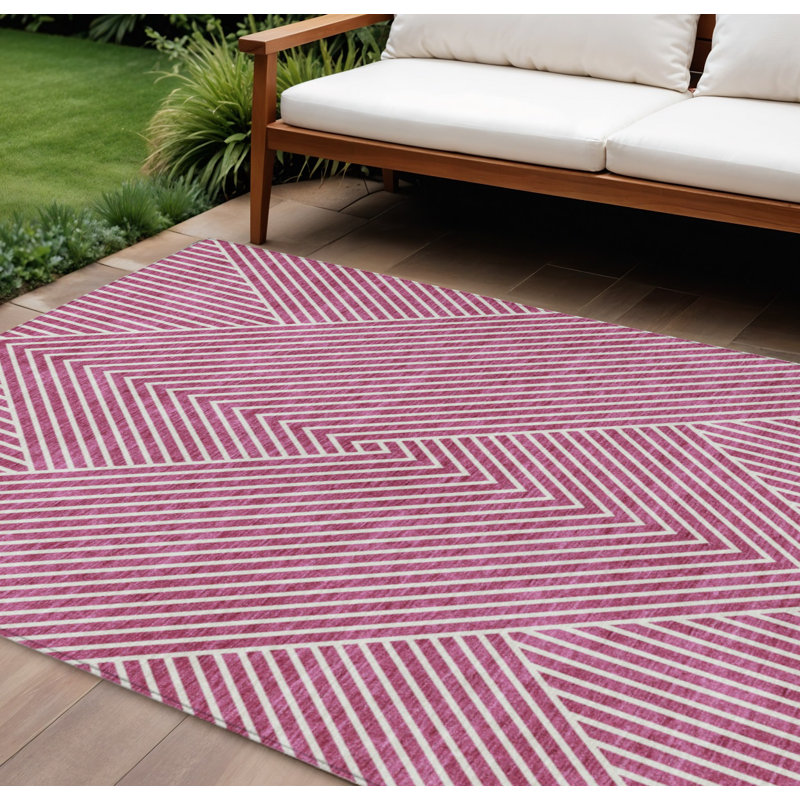 Tapis d'intérieur / extérieur géométrique lavable 9 pi x 12 pi rosé et ivoire