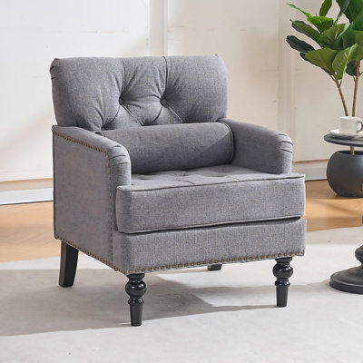 Elegant Tufted Club Chair With Pillow, Upholstered Button Armchair For Comfort And Style