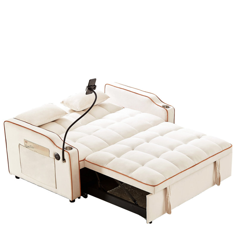 Canapé beige moderne avec dossier réglable et fonction de charge (oreillers confortables pour lit pliable), Beige