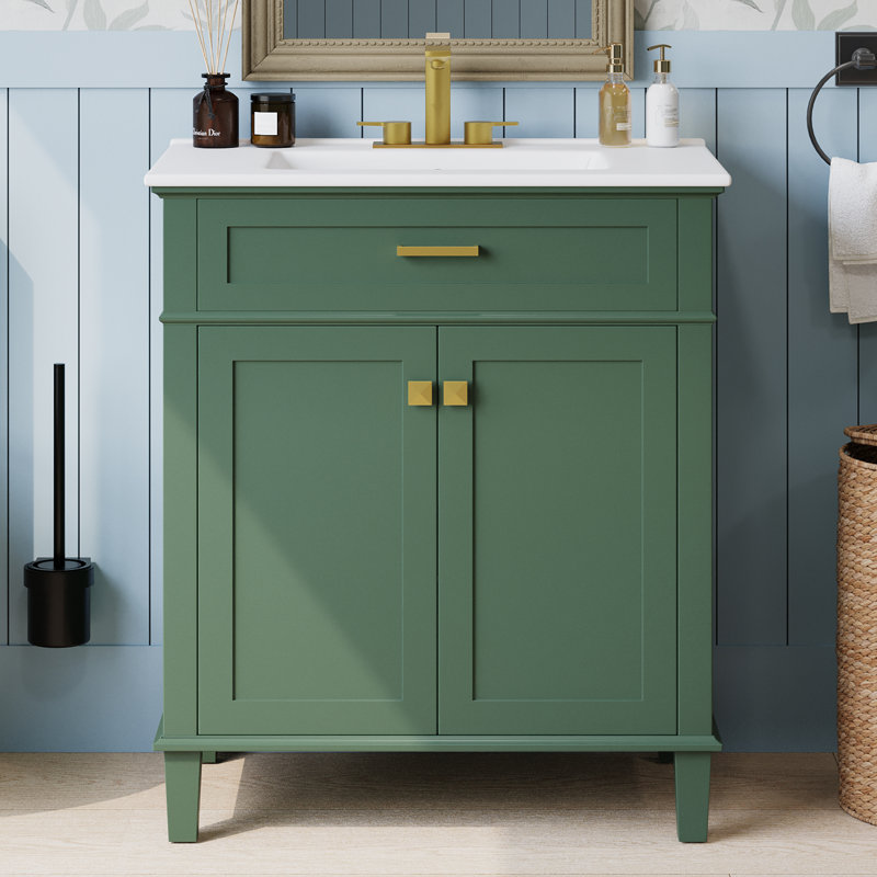30" Single Bathroom Vanity With Ceramic Sink, Green