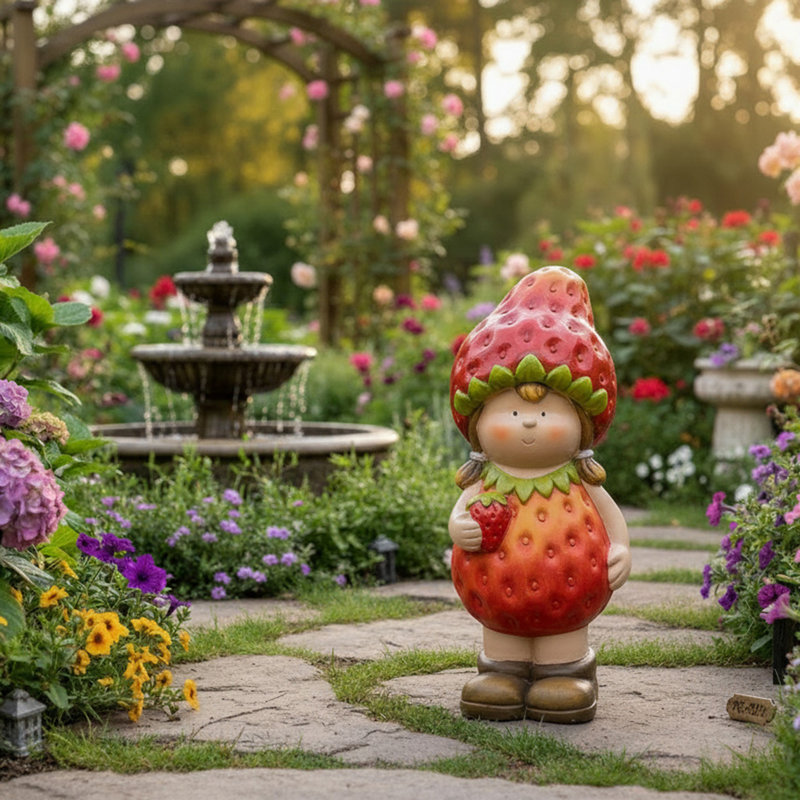 5" Terracotta Strawberry Girl Figurine - Set Of 2