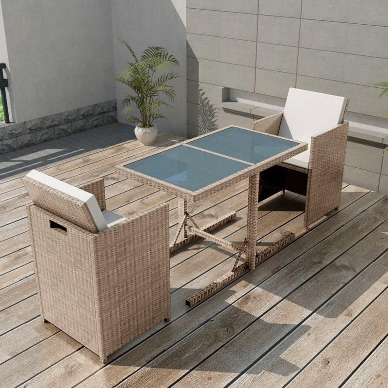 Ardene Rectangular 2 - Person Bistro Set with Cushions, Beige