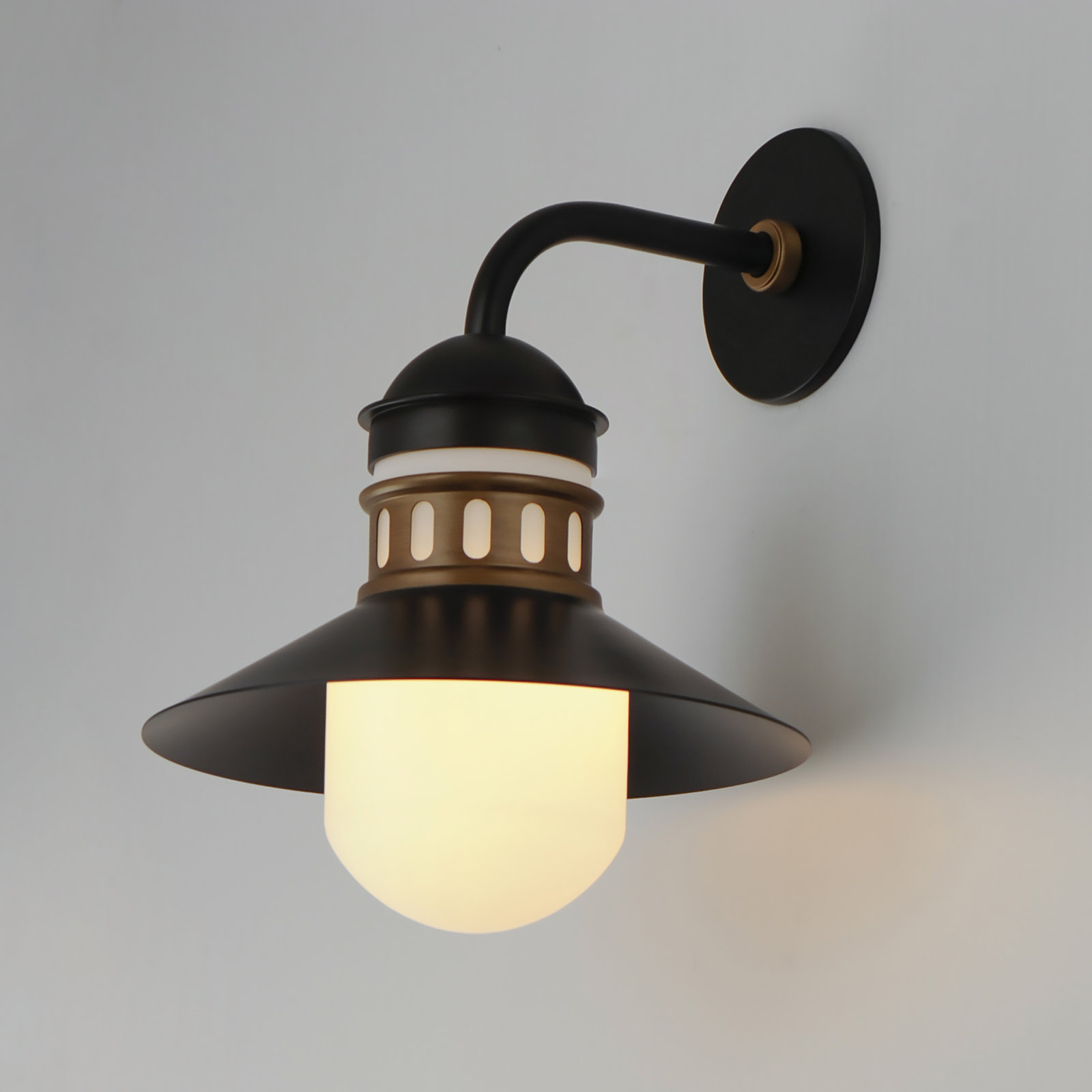 Single Light Bell Outdoor Wall Light, Black/Antique Brass, 16.75" H x 12' W x 13.25" D