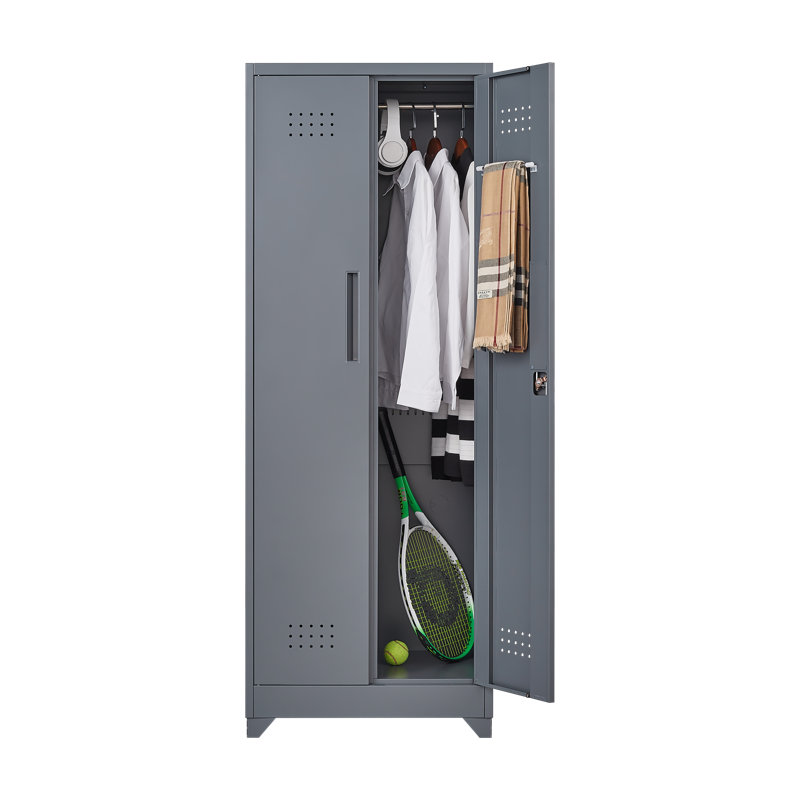 Heavy-Duty Steel Storage Cabinet with Locking Doors, Shelves, and Hanging Rod