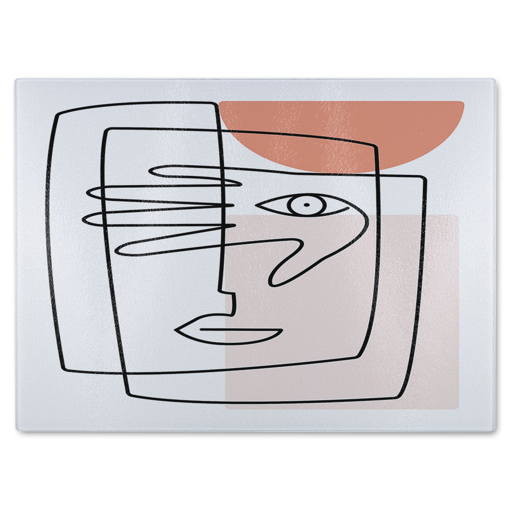 line drawing of face and hand Designer Glass Chopping Board