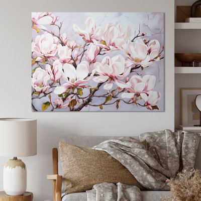 Fleurs de magnolia roses sur toile