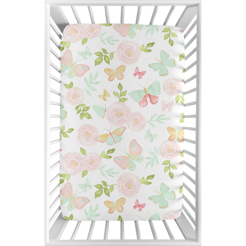 Mini drap pour lit de bébé ajusté floral Butterfly