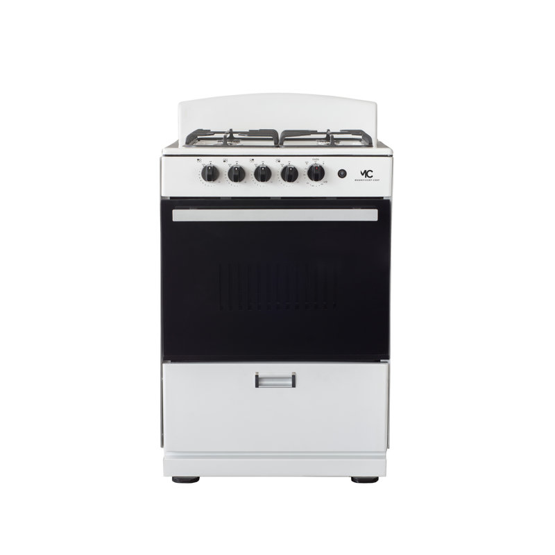 Cuisinière autoportante 24 po avec four d'une capacité de 3,0 pieds cubes - 4 brûleurs scellés Sabaf italiens - B, Blanc