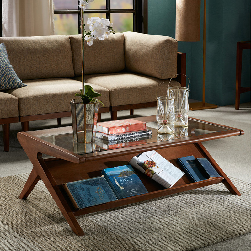 Modern Coffee Table with Tempered Glass Tabletop, Metal Frame Center Table for Living Room