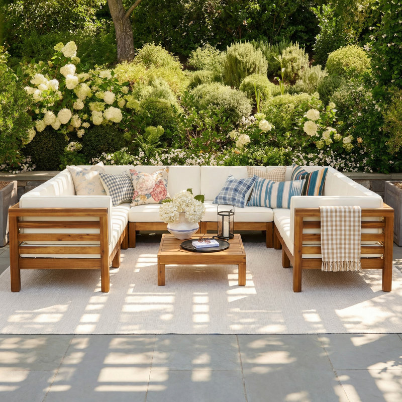 Acacia 8 - Person Modular Patio Conversation Set with Cushions, Brown Frame/Beige Cushion