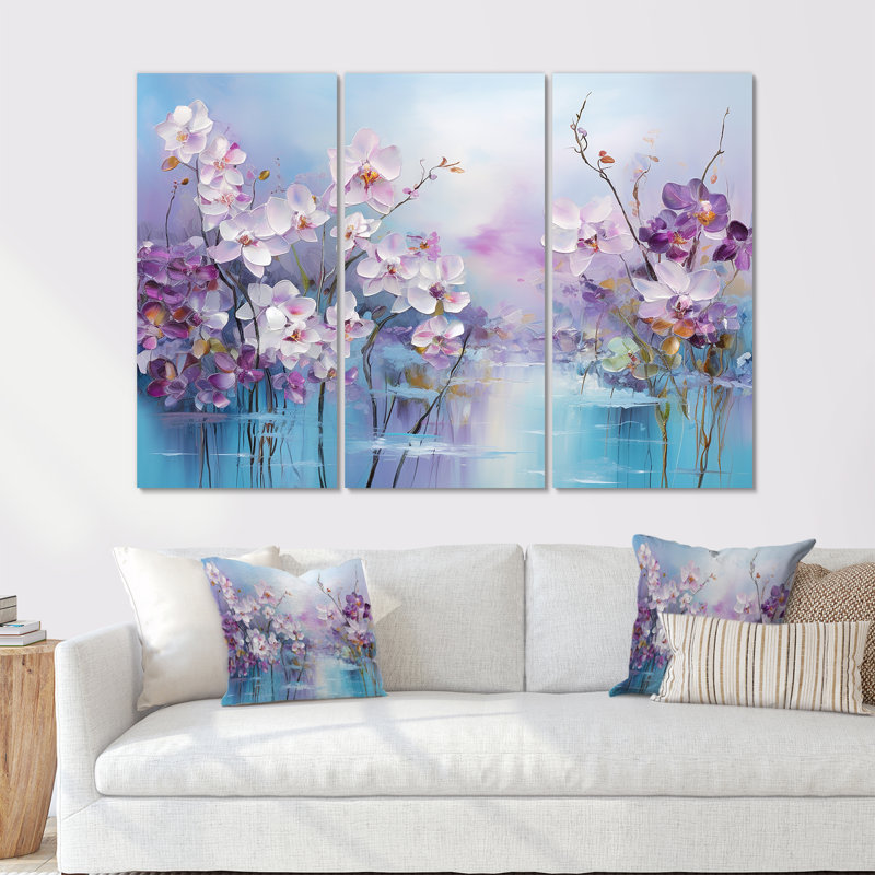 Pensées mauves Blooming Field II - ensemble d'art mural champ de fleurs, H 28 po x l 36 po x P 1 po