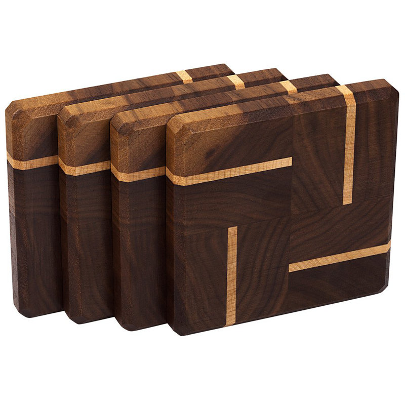 Walnut and Maple Wood Coasters End Grain with Base