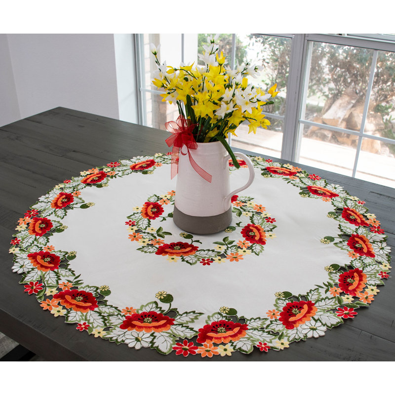 Naber Red Poppy on Ivory Table Topper (33" Round)