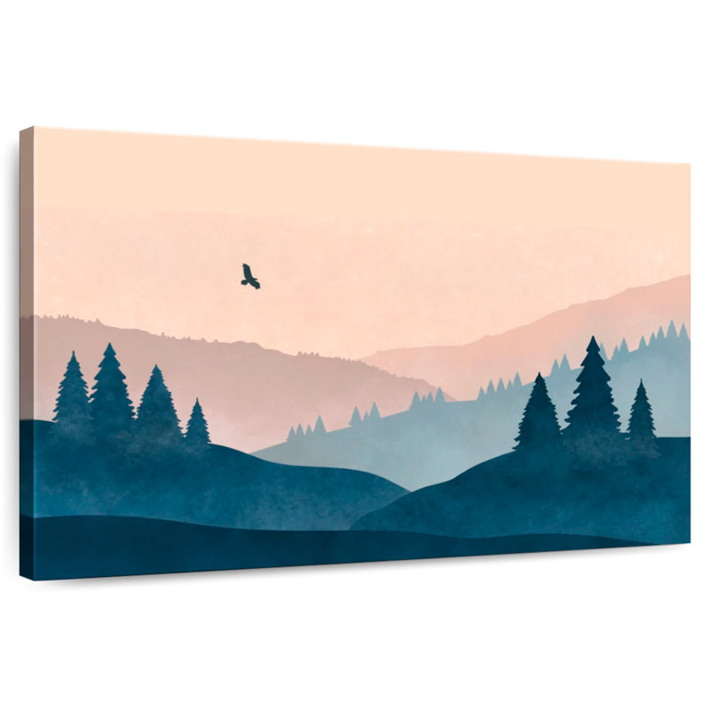 Aigle Kerrick au-dessus d'une forêt de montagne, H 24 po x l 36 po