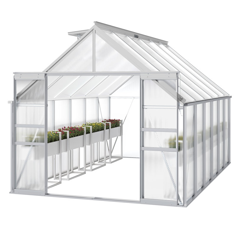 Balconera 8'W Polycarbonate Greenhouse, 145" D, Silver