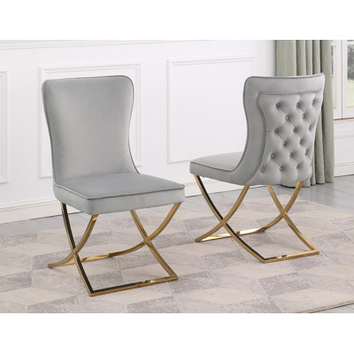  Chaise d'appoint rembourrée en velours capitonné 19 po Yulianna 
