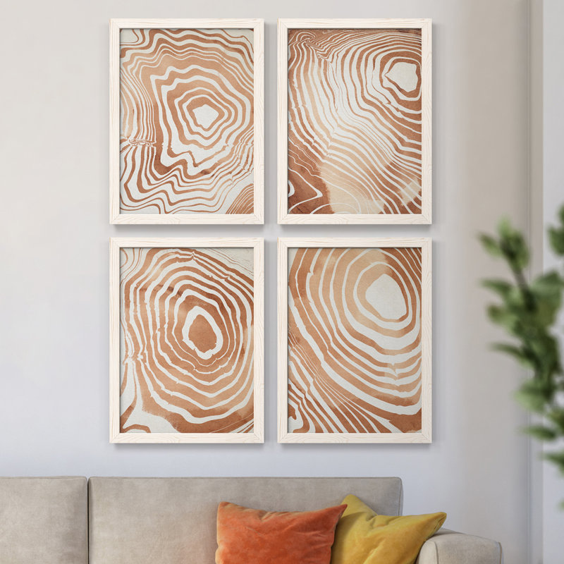 Toile encadrée de qualité supérieure «Wood Grain Suminagashi I» - prête à être accrochée, Blanc, H 24 po x l 72 po x P 1,5 po