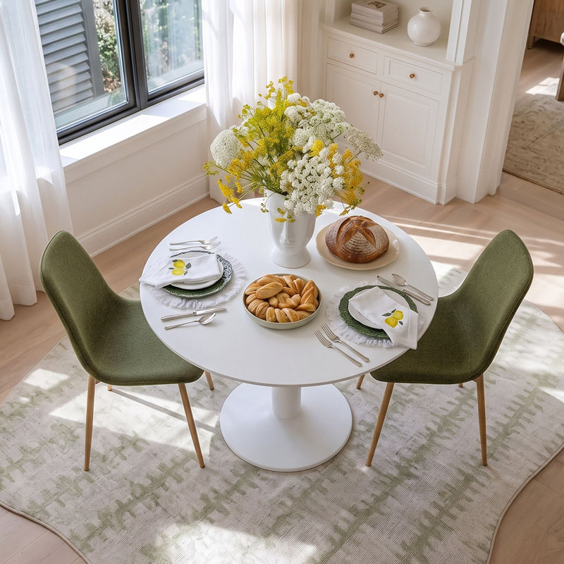 Ensemble de table de salle à manger pour 2 personnes avec table ronde et 2 chaises rembourrées en tissu, Vert