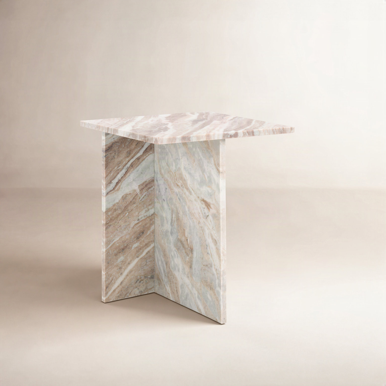 18" Genuine Marble End Table, White/Brown
