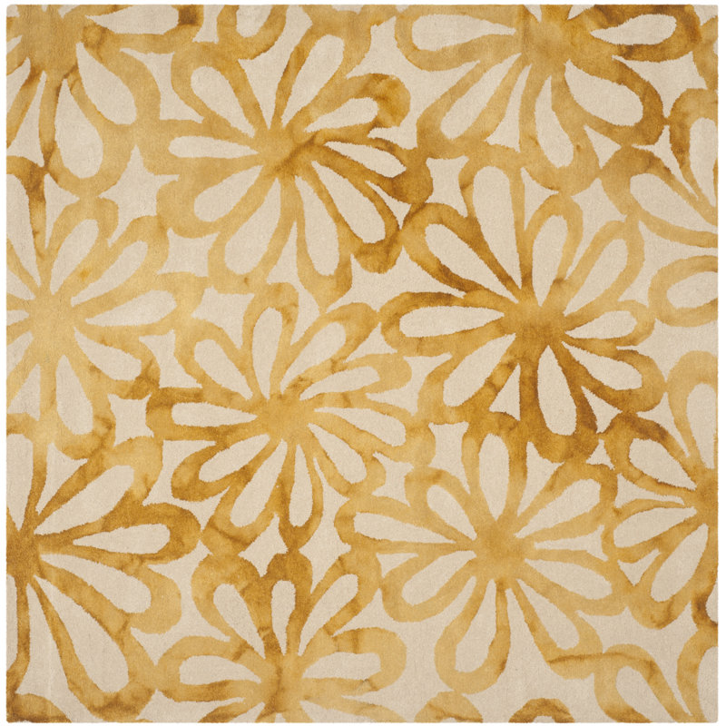 Narmada Hand Tufted Wool/Cotton Geometric Rug in Beige, Square 5'