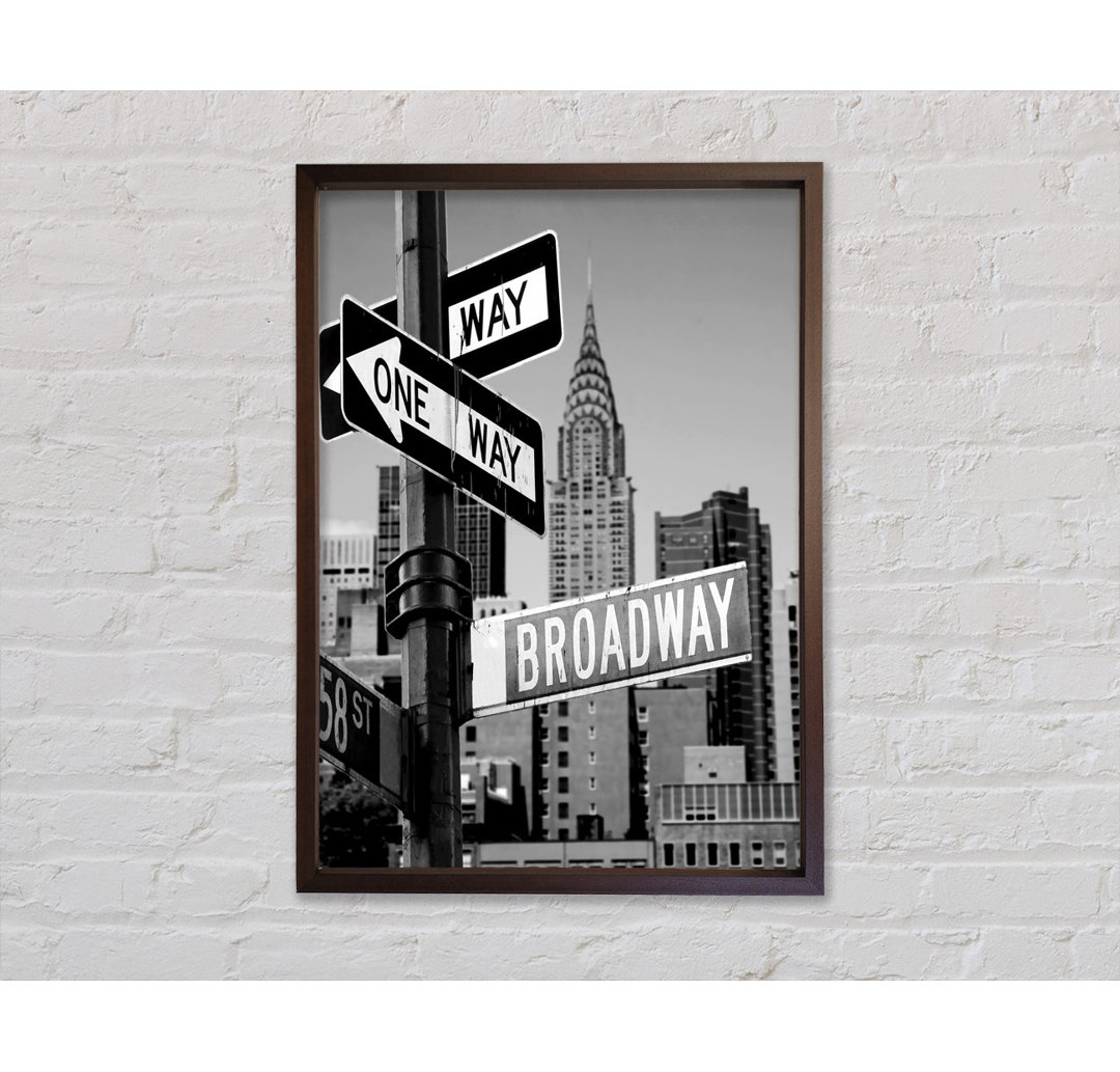 New York Signs To Broadway B N W - Einzelbildrahmen Kunstdrucke auf Leinwand