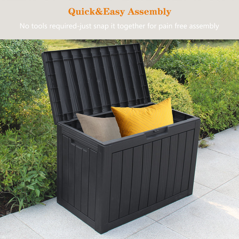 Waterproof Storage Deck Box Polypropylene Patio Lockable Organization Container Outdoor Side Table, 21" H x 22" W x 17" D