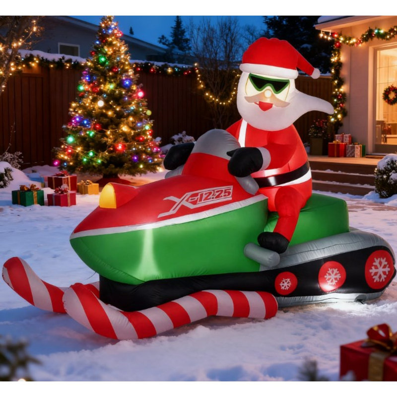Père Noël gonflable sur une motoneige - Décoration de Noël amusante pour la fête