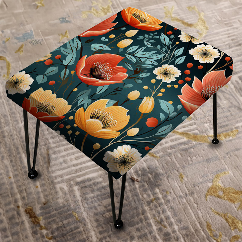 Mod Botanical Allure - Midcentury Rectangle Ottoman
