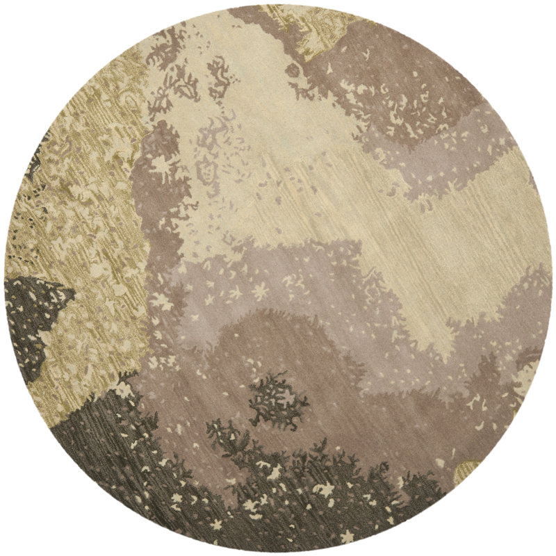 Tapis abstrait en laine et viscose touffetés à la main Amier, Rond 6 pi
