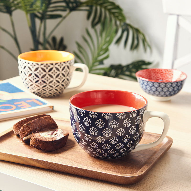 Ensemble de 4 grandes tasses à café en céramique 24 oz, 5.5" H x 4.25" W